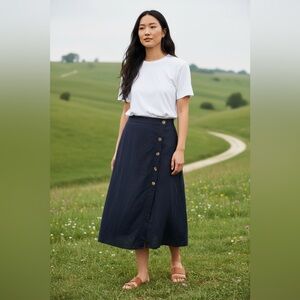 Market & Spruce Linen Blend Midi Skirt XL Navy